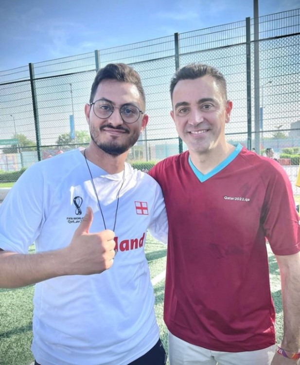 Bader AlZaharna meeting with Xavi Hernandez during “Generation Amazing” sport activities at the FIFA World Cup Qatar 2022