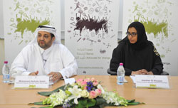 Mohamed Saleh ROTA National Programs Director and Jawaher Al Khuzaei, Msheireb Properties Communications Manager  at Media round table announcing ROTA Youth Leadership Training October2012
