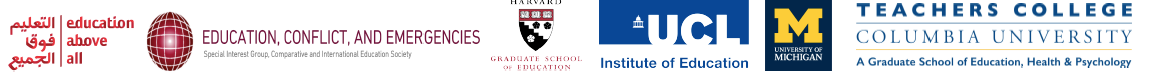 Logo for Education Above All; Education, Conflict and Emergencies Special Interest Group, Comparative and International Education Society; Harvard Graduate School of Education; UCL Institute of Education; University of Michigan; and Teachers College Columbia University;