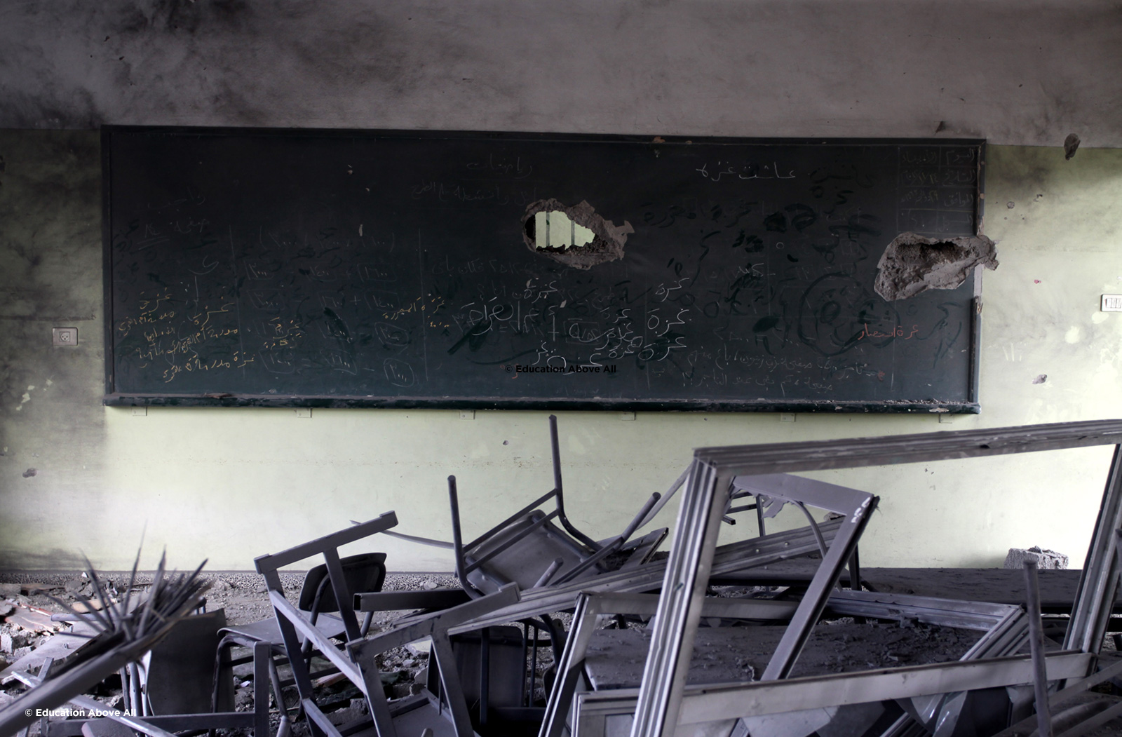 Classroom destroyed in Gaza.  Photo: © EAA