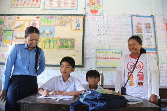 From the left: Mrs. Sereini, Lyhong, classmate and Srey Mom